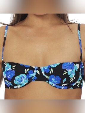 WeWoreWhat Balconette 90's Floral Bikini Top, Black, Medium, MSRP $95